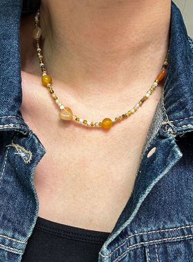 秦岚同款项链美拉德玉石复古高级感通勤小众设计天然石叠戴锁骨链