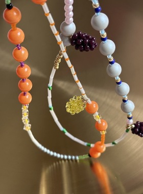 新款个性独特设计钛钢不掉色绿紫葡萄珍珠串珠项链 轻奢锁骨链