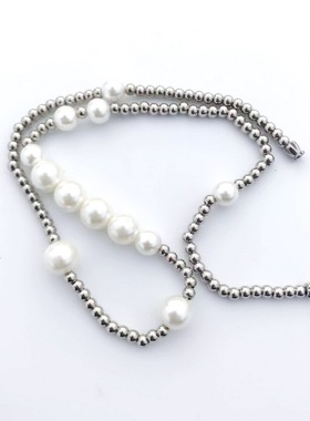 潮牌同款珍珠项链男士 Ins嘻哈蹦迪网红百搭笑脸锁骨链配饰