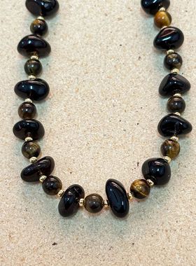 美拉德天然虎眼天然水晶石极简设计项链女复古高级感轻奢锁骨链