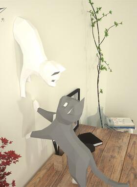 猫咪墙面装饰diy纸模北欧ins3d