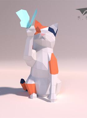 卡纸装饰猫咪和蝴蝶环保创意摆件