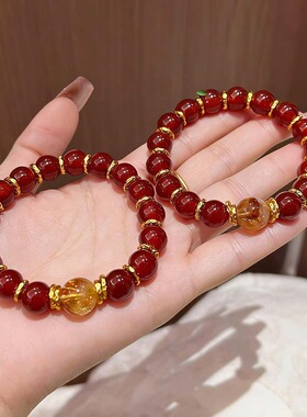 本命年天然红玛瑙手串女设计款盘