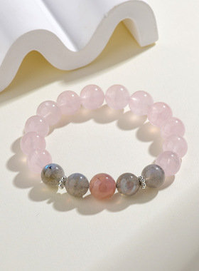 天然水晶星光粉水晶灰月光石手链
