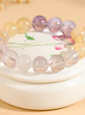 天然水晶多宝手链星光粉黄阿赛薰