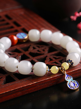 高品质天然烟紫色和田玉手串女士