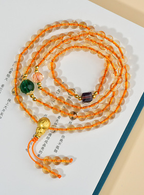 新寺院黄水晶108佛珠手串项链搭