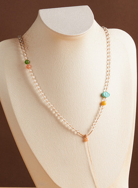 白水晶碧玉多宝玉链子吊坠挂绳玉