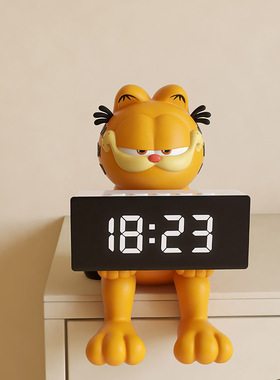 2024新款客厅加菲猫创意桌搭桌面电子显示数字时钟摆台式闹钟摆件