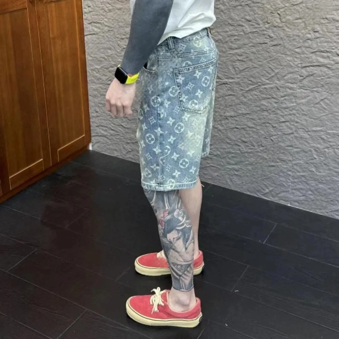 牛仔短裤男夏季新款个性印花潮牌五分裤韩版时尚潮流修身百搭短裤,淘宝优惠券,粉丝福利购,淘宝优惠卷