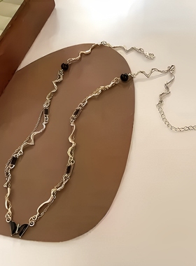 暗黑辣妹风双层黑色蝴蝶项链