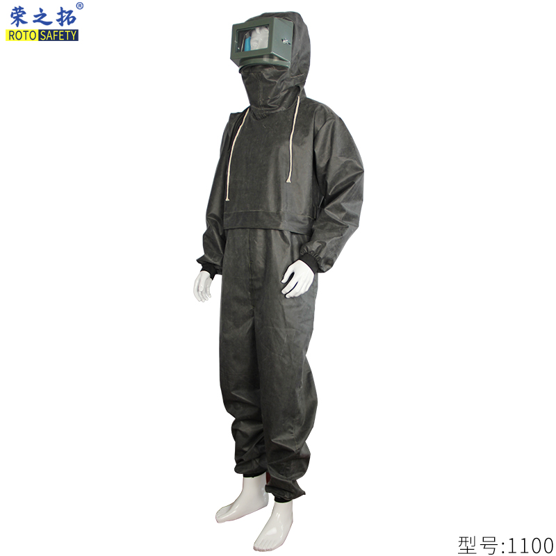 耐酸碱喷砂服防尘防水喷砂喷漆防护用品 连体带帽打砂喷沙服砂裤 - 图3