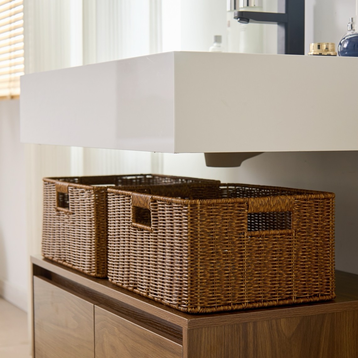 浴室柜下编织收纳筐酒店风卫生间收纳盒仿藤编收纳篮置物筐储物筐,淘宝优惠券,粉丝福利购,淘宝优惠卷