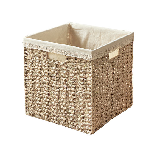 编织收纳筐定制格子书柜仿藤编玩具书籍储物盒落地柜收纳篮正方形 - 图3