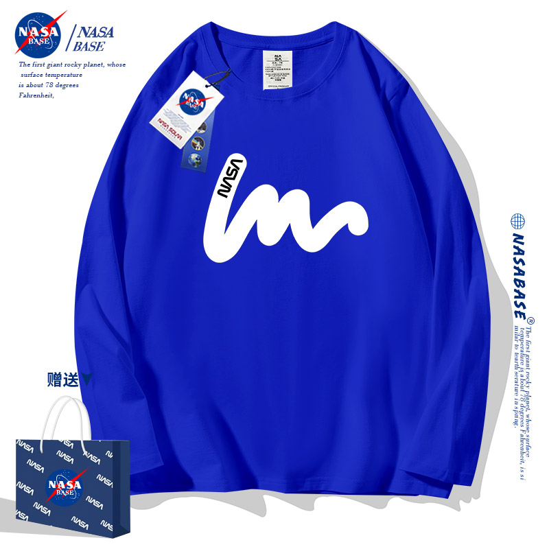 NASA联名潮牌长袖t恤男士2024春秋新款潮流美式情侣宽松体恤上衣