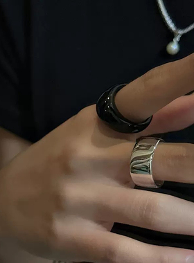 天然黑曜石戒指扳指转运聚财水滴戒指扳指黑曜石戒指黑色指环