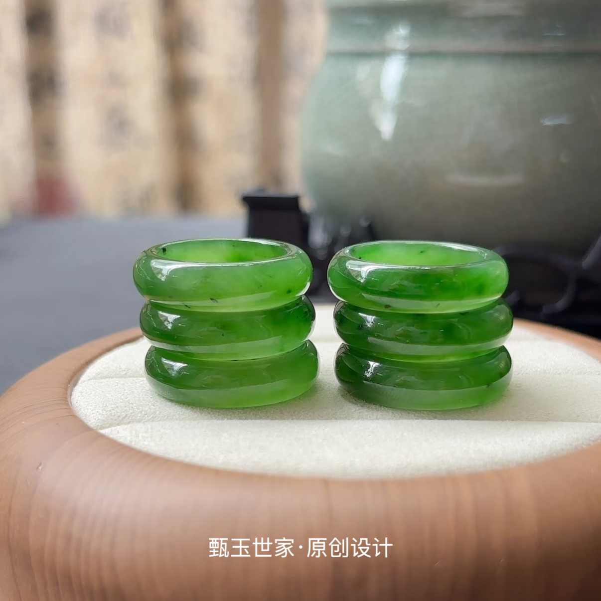 Natural Hetian Jade Jasper Ring Ice Green Spinach Green Jade Ring Full Green Jade Ring for Men and Women