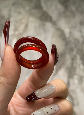 招财转运红玛瑙素圈戒指男女本命年大红色指环