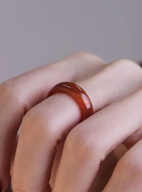 天然红玛瑙戒指女款时尚个性简约百搭饰品礼物送女友闺蜜