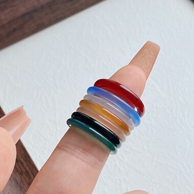 特细戒指男女玛瑙玉石宝石戒指素圈时尚个性风简约清新彩色百搭