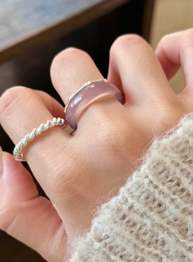 帝王紫玛瑙素圈高级感时尚紫色戒指玉石扳指跑环