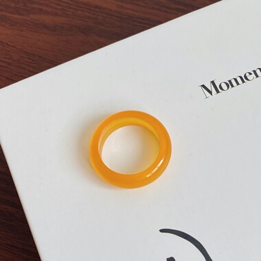 天然冰种黄龙玉戒指黄玉玉石戒指女款黄玉指环素圈