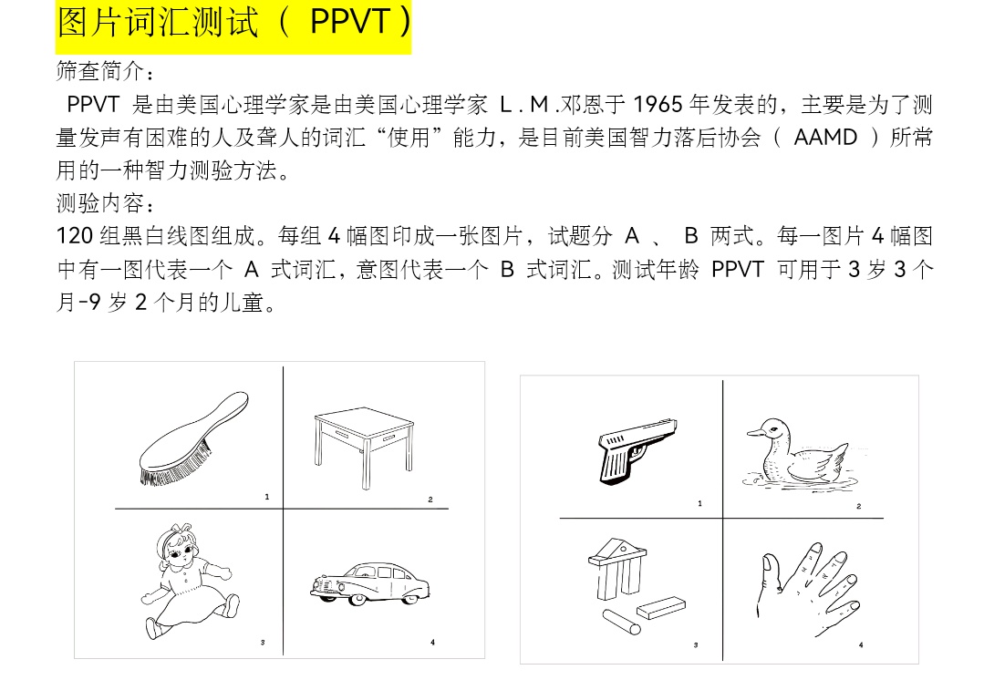 PPVT图片词汇测试皮勃特皮博迪智能测试方法工具箱 - 图0