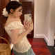 ເສື້ອຍືດແຂນສັ້ນ lace patchwork lace slim fit