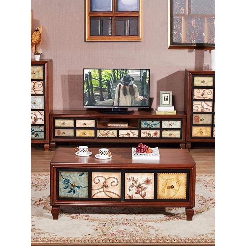 美式电视柜置地组合客厅全套茶几简约现代小户型复古胡桃色茶水柜,淘宝优惠券,粉丝福利购,淘宝优惠卷