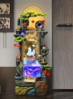客厅假山招财风水轮流水循环水玄关落地摆件鱼缸公司乔迁开业装饰