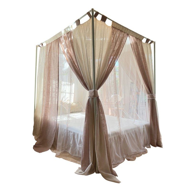 新款民宿亚麻风双层宫廷蚊帐家用卧室高级氛围感床幔遮光布防尘顶,淘宝优惠券,粉丝福利购,淘宝优惠卷