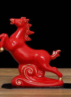红色陶瓷马车饰品摆件家居办公室茶桌摆设用品十二生肖红马工艺品