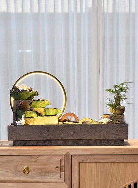 中式流水生财摆件喷泉鱼缸造景循环水客厅玄关入户风水轮乔迁开业