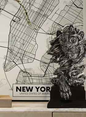 北欧风格摆件客厅房间树脂摆设狮子头装饰品迷你酒柜动物摆件