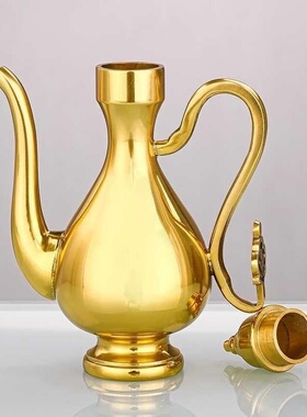 铜拜神酒壶酒杯纯供神供用品铜供佛纯佛茶壶具招财进宝茶杯台财神