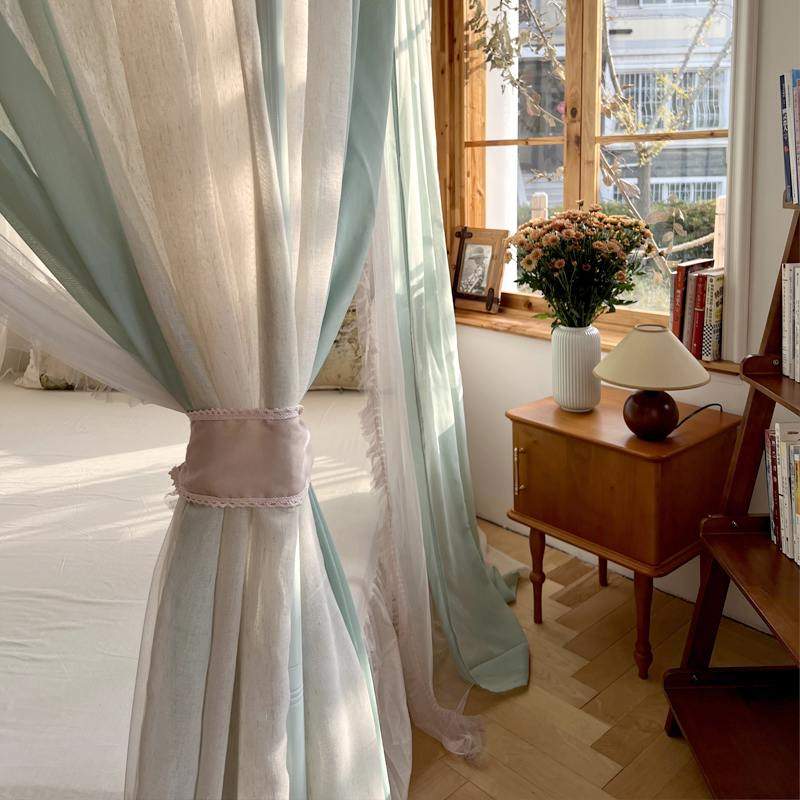 新款民宿亚麻风双层宫廷蚊帐家用卧室高级氛围感床幔遮光布防尘顶,淘宝优惠券,粉丝福利购,淘宝优惠卷