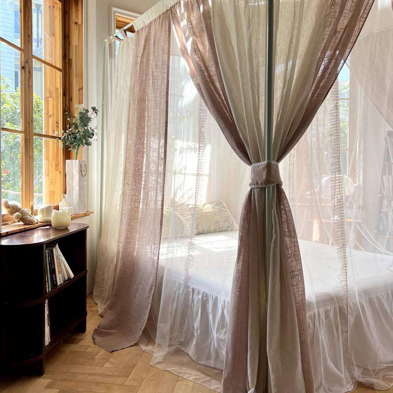 新款民宿亚麻风双层宫廷蚊帐家用卧室高级氛围感床幔遮光布防尘顶,淘宝优惠券,粉丝福利购,淘宝优惠卷