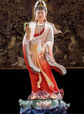 墨修缘德化雕塑白瓷加彩陶瓷南海观世音菩萨佛像立像家居供奉摆件