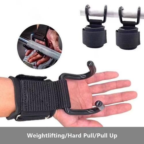 ZZ-2PCS Weight Lifting Hook Grips With Wrist Wraps Hand-Bar - 图3