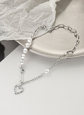 库洛米猫咪反光珍珠拼接项链女夏秋款轻奢多层颈链嘻哈小众锁骨链