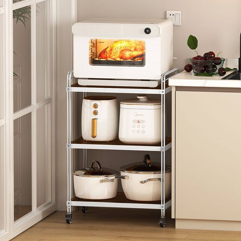 实心不锈钢厨房置物架落地多层放锅架微波炉烤箱电器锅具收纳架子,淘宝优惠券,粉丝福利购,淘宝优惠卷