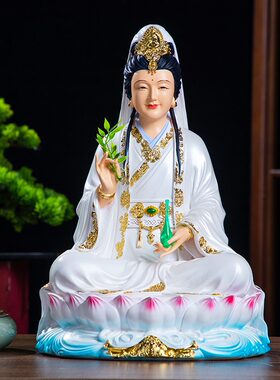 新款妙善观音菩萨树脂佛像家用客厅观世音白色观世音菩萨摆件