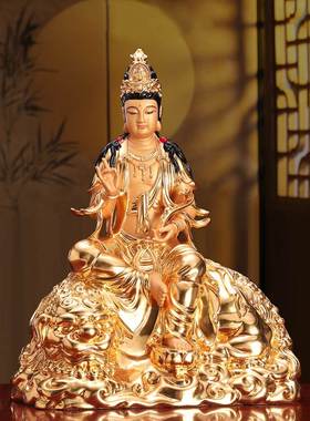 台湾纯铜文殊菩萨佛像浦华三像县菩萨圣家手绘饰品岩拜佛