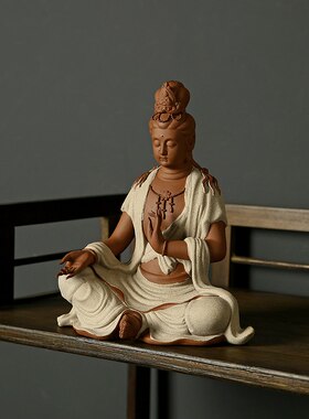 陶瓷水月自在观音菩萨佛堂摆设装饰工艺品家用佛像摆件供奉神像