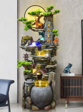 大型落地假山流水喷泉摆件循环轮装饰加湿器水景生财风水高山客厅