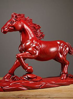 红木雕刻马摆件实木质马到成功马送礼工艺品属檀黑办公室红花跃梨