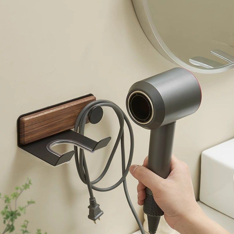 胡桃木吹风机置物架免打孔卫生间懒人电吹风壁挂式支架挂架浴室筒,淘宝优惠券,粉丝福利购,淘宝优惠卷