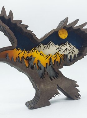 跨境新款木质鹰摆饰装饰道具雕刻派对聚会摆件家居装饰木制节日鹰