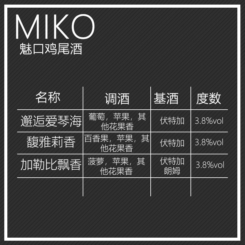 整箱批发12罐装魅口鸡尾酒miko女士 奥古斯汀食品预调鸡尾酒/Alcopop