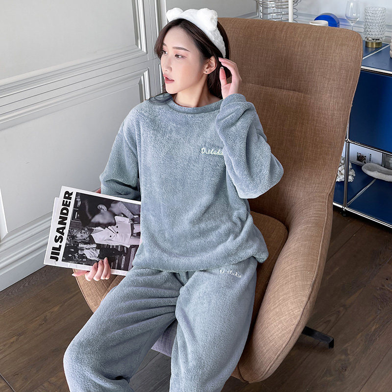 女士暖暖法兰绒加绒休闲睡衣 笑红颜睡衣/家居服套装